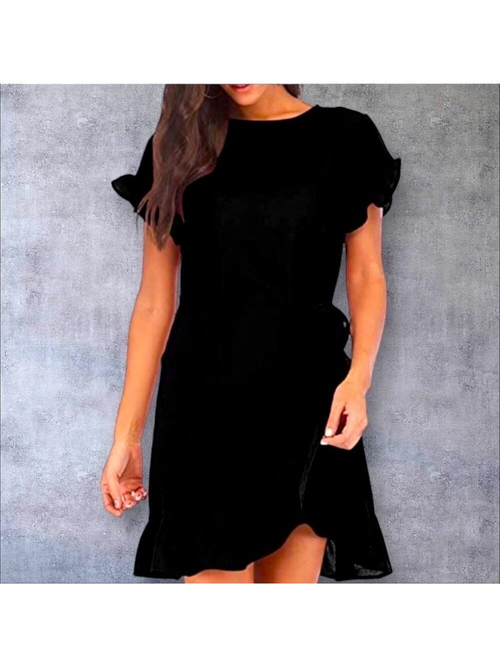 Women’s Ruffled Wrap Little Black Dress, Size M